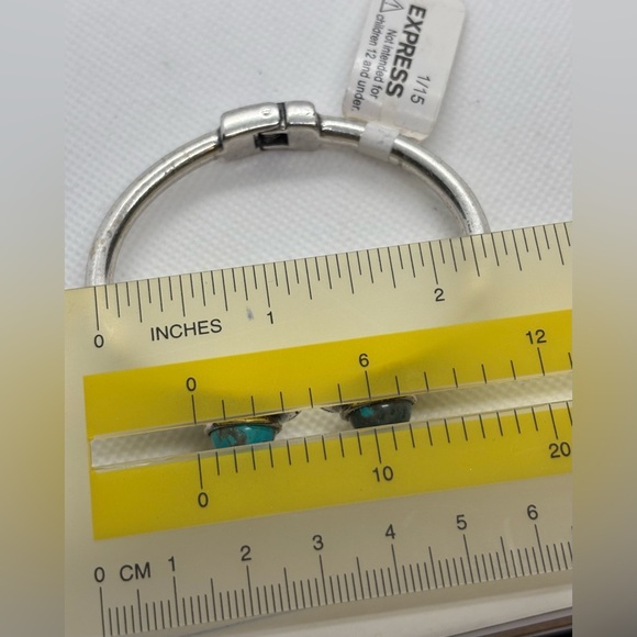 New Express Silver & Turquoise Rustic Hinge Cuff Bracelet - Picture 9 of 9